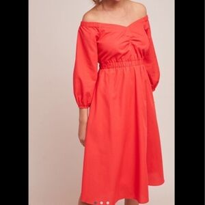 Anthropologie Coral Off-Shoulder Midi Dress